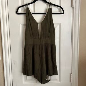 Deep Olive Green Low-Cut Romper w/ Deep Back